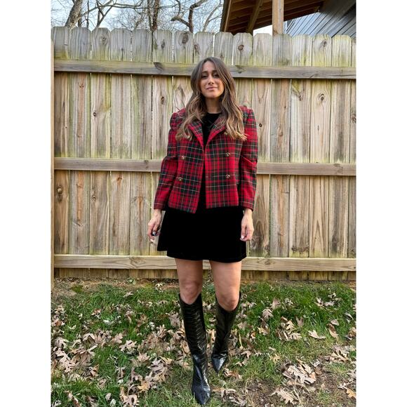 Vintage Red Tartan Wool Blazer (Made in USA) J H Collectibles - Picture 4 of 11